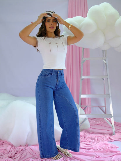 Camiseta Crop Sol Caribe Marfil