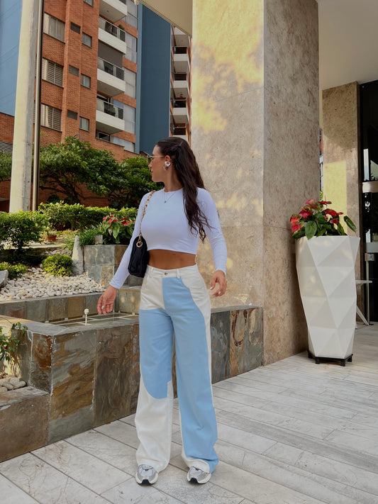 Pantalón Contraste Celeste