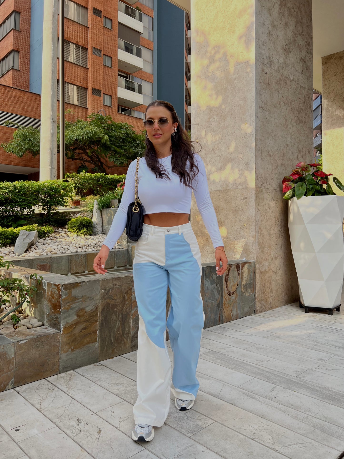 Pantalón Contraste Celeste