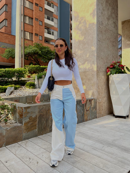 Pantalón Contraste Celeste